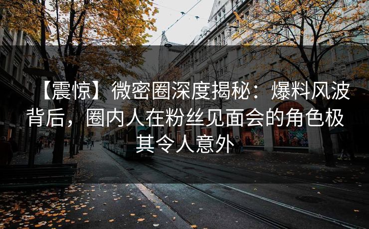 【震惊】微密圈深度揭秘：爆料风波背后，圈内人在粉丝见面会的角色极其令人意外