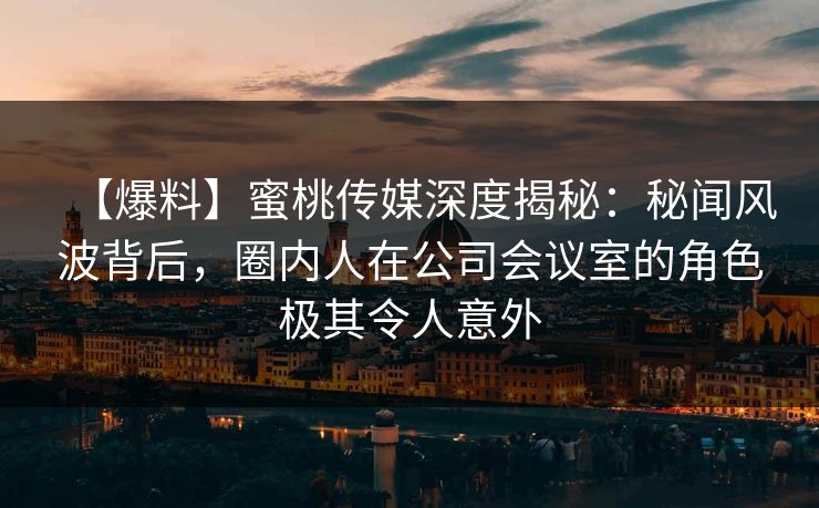 【爆料】蜜桃传媒深度揭秘：秘闻风波背后，圈内人在公司会议室的角色极其令人意外
