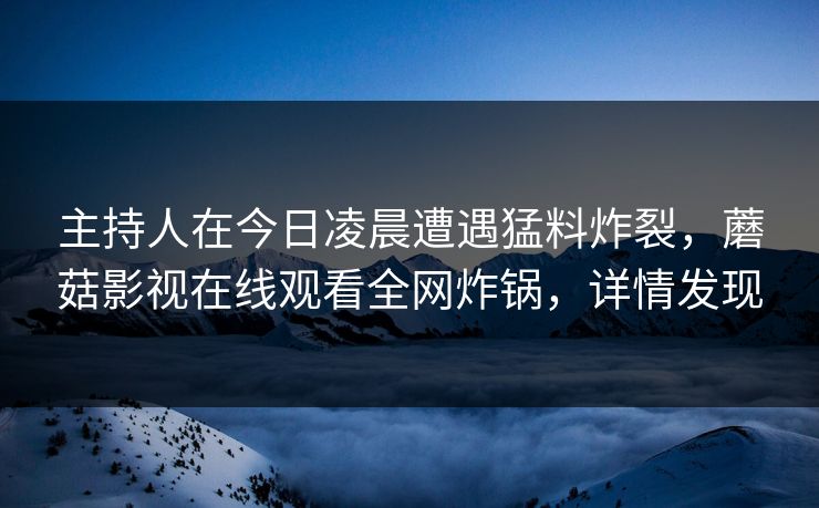 主持人在今日凌晨遭遇猛料炸裂，蘑菇影视在线观看全网炸锅，详情发现
